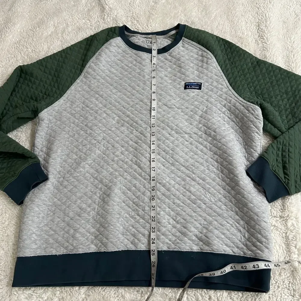L.L Bean Mens Quilted Sweatshirt Crewneck Green Traditional Fit XL Preppy Casual - Picture 5 of 7